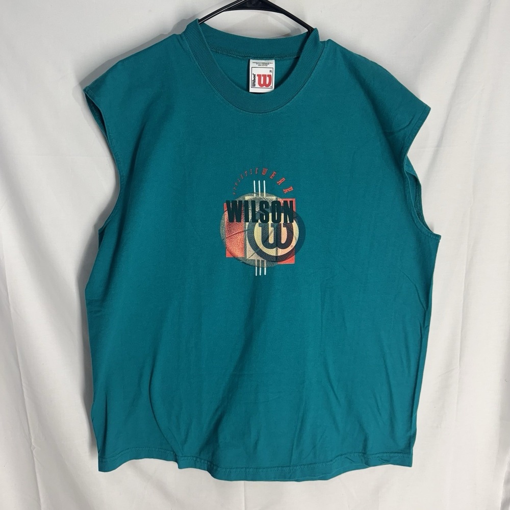 Vintage 90's WILSON  Basketball Tank Top VTG Large Sleeveless Shirt Teal